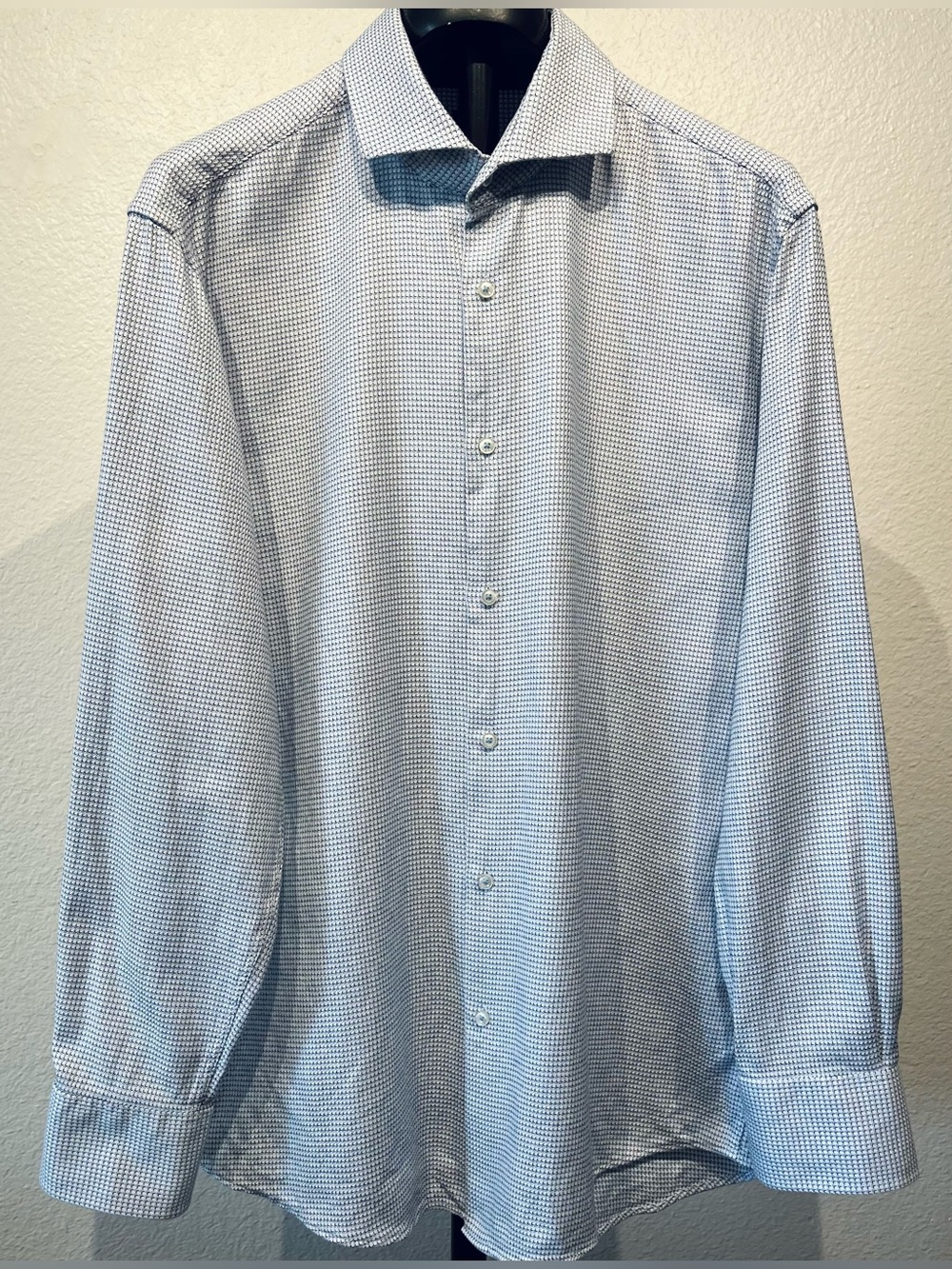 Hugo Boss Light Blue Micro-Check Long-Sleeve Dress Shirt - Size L (Men’s)